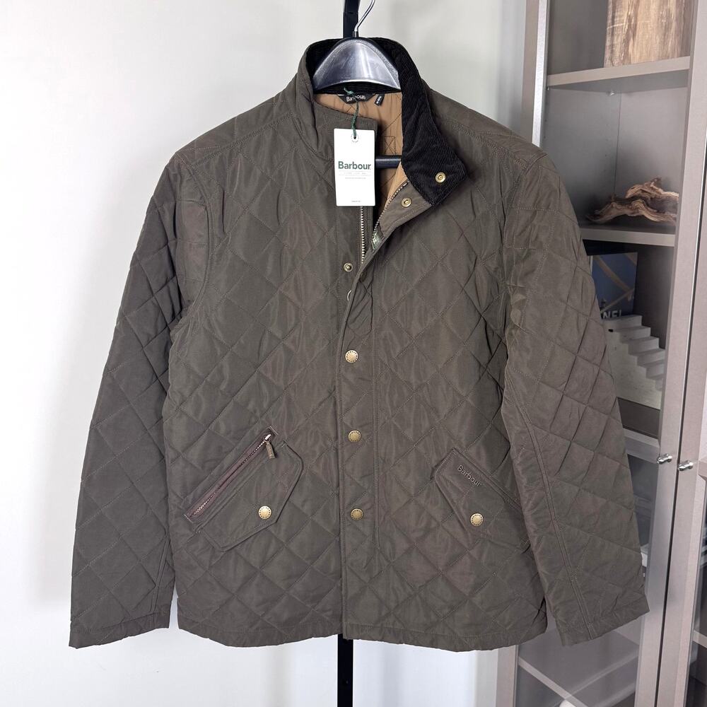 Barbour Shoveler Diamond Quilted Dark Olive Jacket XL NEW Relaxed Fit Zip Coat